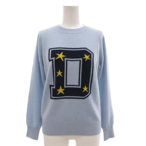 ニット セーター クルーネック 文字 カシミヤ 長袖 38 水色 ライトブルー /AE