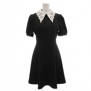 ワンピース レース ビジュー 半袖 ひざ丈 M 黒 ブラック /AE