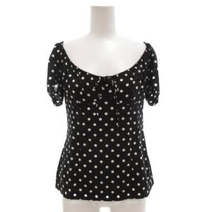 カットソー ドット柄 バックジップ シルク 半袖 黒 ブラック /AE