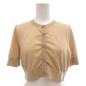 カーディガン ニット ビジュー カシミヤ クロップド丈 半袖 ベージュ /AE