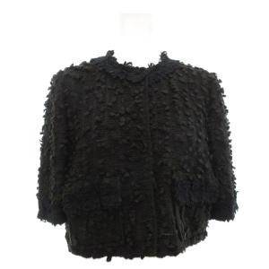 ジャケット 花 刺繍 5分袖 ショート丈 38 XS 黒 ブラック /AE