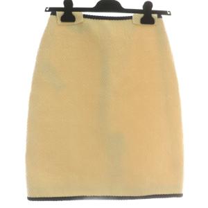 台形スカート ウール シルク混 ひざ丈 GG柄 総柄 アイボリー 紺 ネイビー /XZ