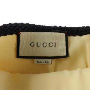 GUCCI 台形スカート ウール シルク混 ひざ丈 GG柄 総柄 アイボリー 紺 ネイビー /XZ