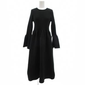 22SS タグ付き リブニットワンピース ベルスリーブ ミモレ ロング ブラック /UO