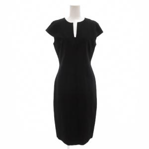 美品 ワンピース キーネック 半袖 ミモレ ロング 2 黒 ブラック /AE