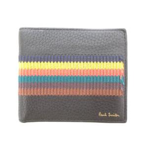 二つ折り財布 レザー マルチライン 黒 ブラック V37010 /UO