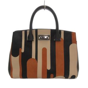 ハンドバッグ トート カーフレザー ハラコ スエード 総柄 茶 黒 /UO