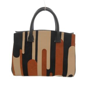 Max Mara ハンドバッグ トート カーフレザー ハラコ スエード 総柄 茶 黒 /UO