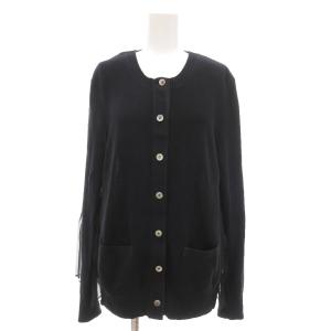 コットンニット カーディガン オーガンジー切替 プリーツ 3 ブラック /UO
