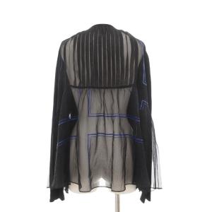 sacai コットンニット カーディガン オーガンジー切替 プリーツ 3 ブラック /UO