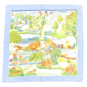 Nuba Mountain カレ90 スカーフ 絹 シルク ブルー系 /UO