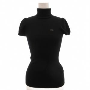 ニット セーター リブ タートルネック ロゴ刺繍 半袖 38 S 黒 ブラック /AE