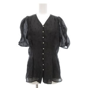 24AW ギャザースリーブ フロッキー ブラウス 半袖 ポルカドット 1 黒 /UO
