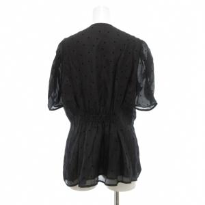 JUSGLITTY 24AW ギャザースリーブ フロッキー ブラウス 半袖 ポルカドット 1 黒 /UO