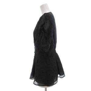 JUSGLITTY 24AW ギャザースリーブ フロッキー ブラウス 半袖 ポルカドット 1 黒 /UO