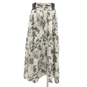 SNIDEL 23SS ボリュームタフタプリントスカート ギャザー ティアード ロング 1 ブラック ホワイト /UO
