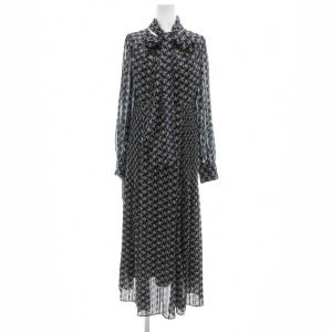 22AW タグ付き プリントボウタイワンピース 総柄 インナー付き 0 ブラック /UO