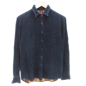 カジュアルシャツ インディゴ染 長袖 2 紺 ネイビー /AE
