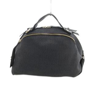 BORBONESE ハンドバッグ ショルダー 2WAY レザー うずら柄 グレー ブラック /UO