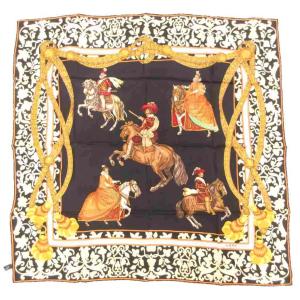 大判 スカーフ シルク 黒系 マルチカラー /UO