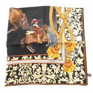 LOEWE 大判 スカーフ シルク 黒系 マルチカラー /UO