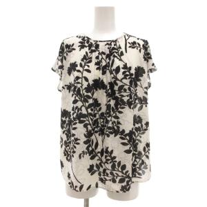 ブラウス フレンチスリーブ 花柄プリント 40 白 黒 /UO