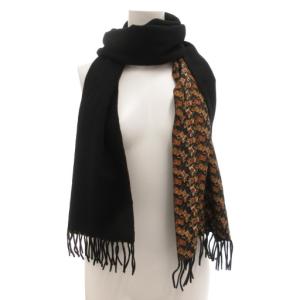 Salvatore Ferragamo マフラー 馬柄 フリンジ カシミヤ 黒 ブラック 茶 ブラウン /AE