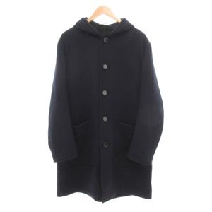 フーデットコート メルトン ロング 裏チェック L 紺 ネイビー /UO