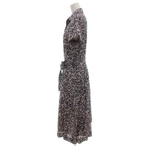 Leilian シャツワンピース 半袖 7 ベージュ ブルー 総柄 ベルト ペチコート付き /UO