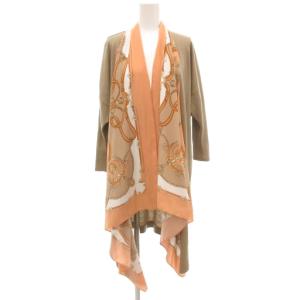 ロングカーディガン 36 茶 ブラウン スカーフ柄切替 /UO