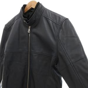 AKM シングル ライダースジャケット 羊革 L ダークネイビー 濃紺 /UO