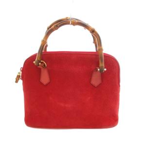 GUCCI バンブー ハンドバッグ スエード レッド /UO