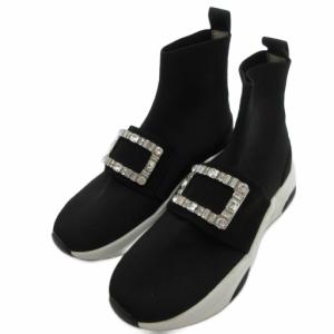 プラス ソックススニーカー 23cm 黒 ブラック ホワイト ビジューバックル IF64566 /UO