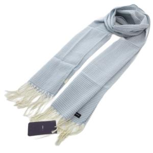 マフラー フリンジ カシミヤ ウール サックスブルー ボーダー /UO