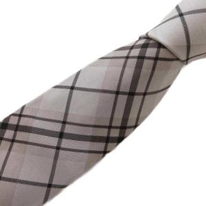 ネクタイ ホースロゴ刺繍 絹 シルク グレー チェック /FF