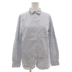 シャツ ブラウス 長袖 水色 ライトブルー ボーダー 刺繍 /AE