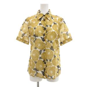 シアーシャツ 半袖 40 ホワイト ライトブラウン 花柄 /UO