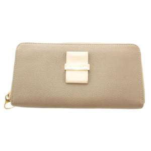 長財布 ウォレット リボン レザー ベージュ /AE