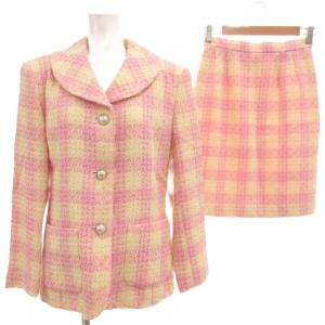 美品 ヴィンテージ セットアップ ジャケット スカート ツイード チュール 9AR ピンク /AE