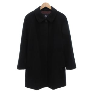 ステンカラーコート フロントフライ アンゴラ 44 S 黒 ブラック 裏地チェック /AE