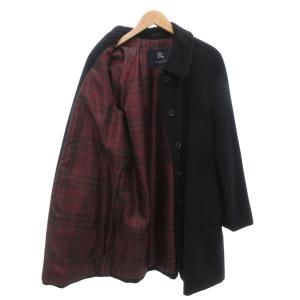 BURBERRY LONDON ステンカラーコート フロントフライ アンゴラ 44 S 黒 ブラック 裏地チェック /AE