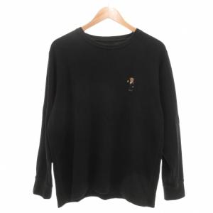 サーマル ワッフルTシャツ 長袖 L 黒 ブラック クルーネック ポロベア刺繍 /UO