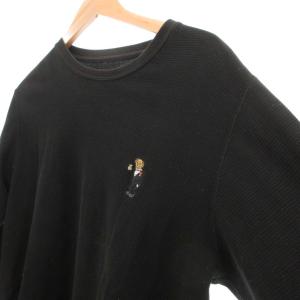 POLO RALPH LAUREN サーマル ワッフルTシャツ 長袖 L 黒 ブラック クルーネック ポロベア刺繍 /UO