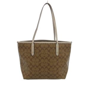 COACH シグネチャー トートバッグ PVC レザートリム ブラウン ベージュ ゴールドカラー F31158 /UO