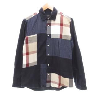 パッチワーククレストブリッジチェックシャツ 長袖 マルチパターン M 紺 ネイビー /UO
