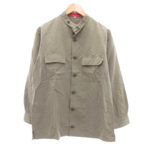 YOHJI YAMAMOTO 赤ラベル バンドカラーシャツ 長袖 2 カーキ /UO
