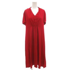 ワンピース 半袖 L 赤 レッド Vネック ギャザー ロング丈 /AE