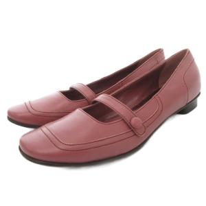 美品 フラットシューズ パンプス スクエアトゥ ストラップ レザー 37 ピンク /AE
