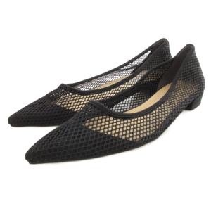 ポインテッド ネット フラット シューズ 25cm 黒 ブラック /UO