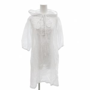 ワンピース ひざ丈 五分袖 フード 白 ホワイト /AE